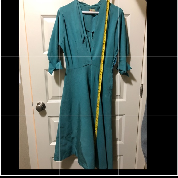 Vintage 1950’s authentic teal dress A-line - Picture 2 of 14